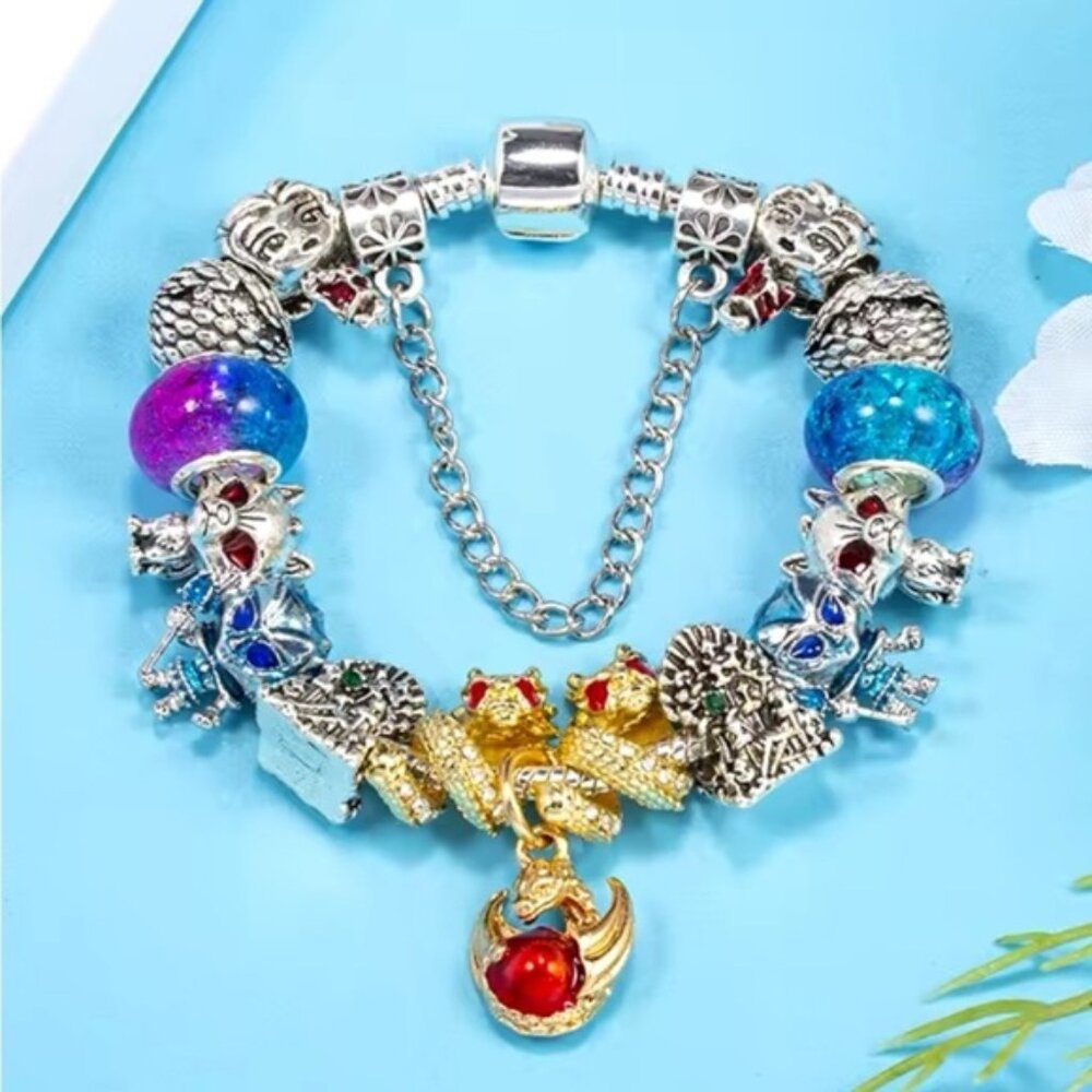 925 Sterling Silver Plated Loaded Game Of Thrones Themed Charm Bracelet